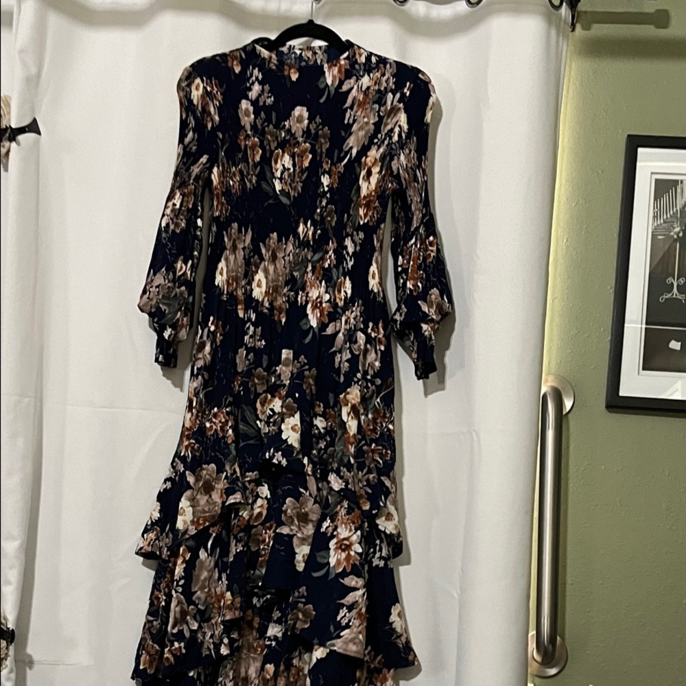 Floral Navy Ruffle Maxi Dress